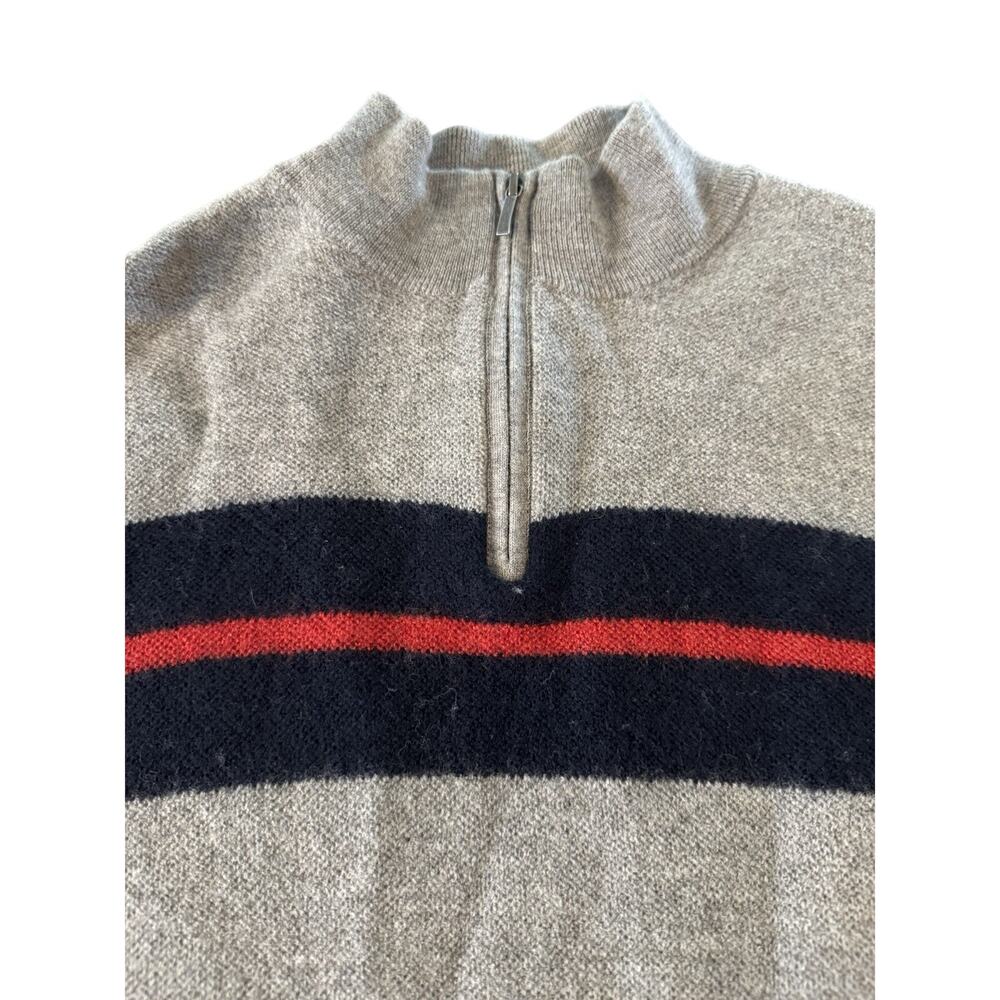 Brooks Brothers Extra Fine Merino Wool 1/4 Zip Striped Sweater XL Gray Navy Red - Picture 4 of 6